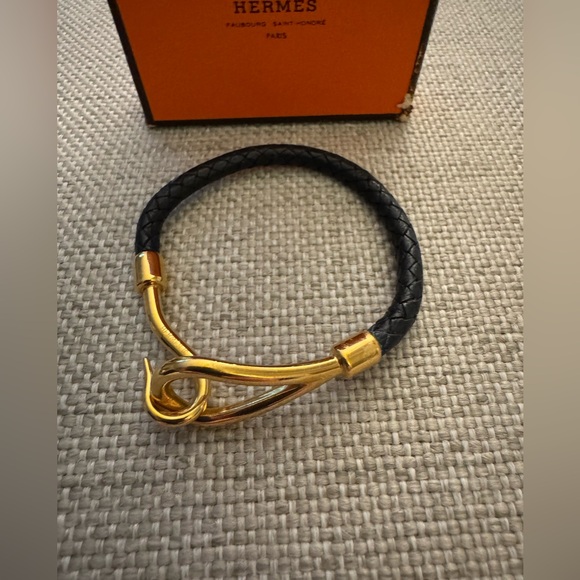 Hermes Braided Leather Goldtone Jumbo Hook Necklace
